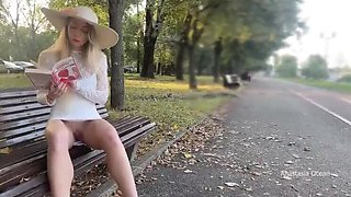 My wife, Anastasia Ocean, is publicly flashing her bare pussy in the park. Hot!