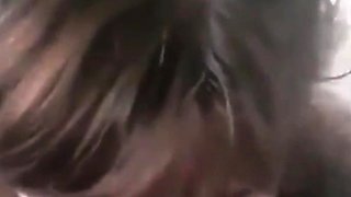 Skinny brunette girlfriend gives blowjob in POV