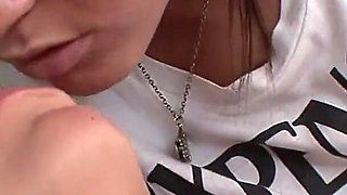 Sluts muff dive and use strap on cock to fuck twat in lesbian 3way