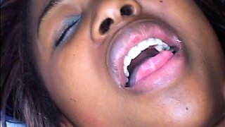 Black slut sucks big cock outdoors and loves the taste in hd