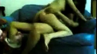 Amateur Asian Couple on a Blue Sofa