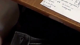 Busty Schoolgirl Handjob to a Classmate Under the Table at Math Class
