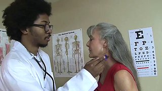 Mature lezzie in nurse uniform licks young shaved pussy