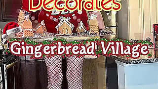 73 Giantess in 8-inch Heels Decorates a Gingerbread Village