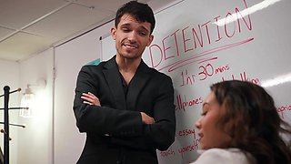 Asian Kimmy Kimm gets her tiny tits bouncing in a classroom as Jack Desfeux plows her from behind