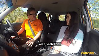 Fake driving school - nineteen year senior dark haired learner entices instructor in car xxx romp