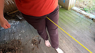 Naked Crotch Rope Walk on Veranda