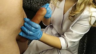 Nurse masturbates my cock with a latex glove
