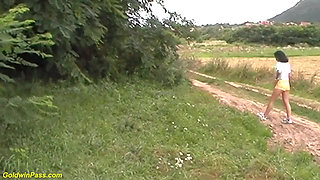 Extreme wild outdoor interracial lesbian bottle fucking